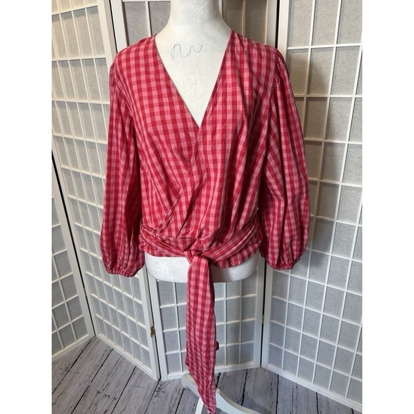 Draper James Eloquii Red & White Gingham Print Blouse 14 Rockabilly Coquette - Picture 5 of 10